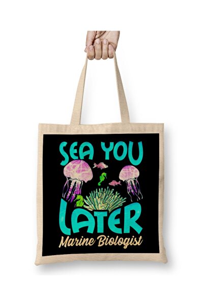 dekado حقيبة قماش لطيفة من Sea You Later Marine Biologist Biology Pun بمقبض طويل