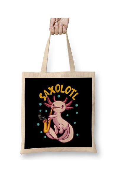 dekado Saxolotl Sax Playing Axolotl Pun Walking Fish Cloth Bag Long Handle