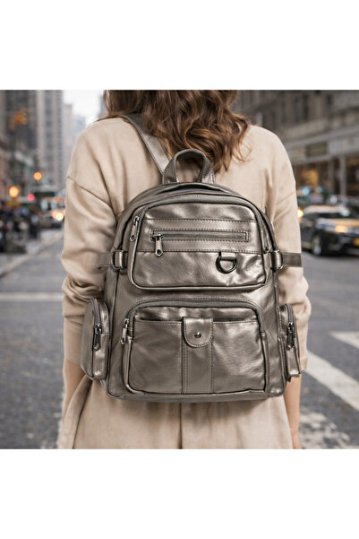 Saria Moda Σακίδιο πλάτης από συνθετικό δέρμα μεσαίου μεγέθους με επένδυση κα...