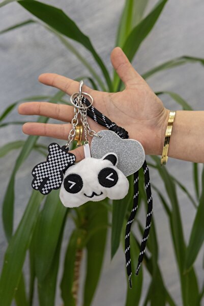 WITH-W Accesoriu cu panda, inimă, decor din piele și șnur, ornament, breloc p...