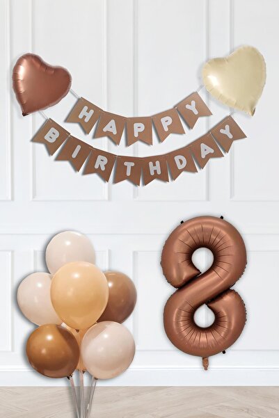 PEKSHOP Σετ αλυσίδας μπαλονιών γενεθλίων 8 ετών σε καφέ σοκολατένιο χρώμα SET72