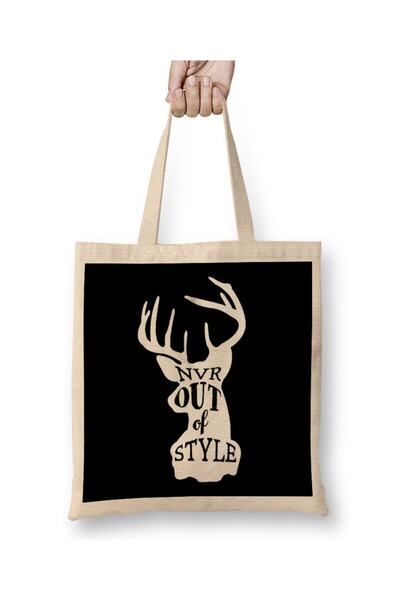 Generic Brand حقيبة قماش بيضاء من Retro Animal Stag Nvr Out of Style بمقبض طويل