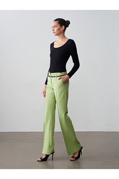 Dilvin 72677 Παντελόνι με ζώνη και ίσια γραμμή - Πράσινο