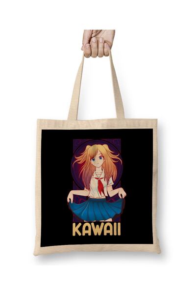 dekado Kawaii Waifu Anime Girl Japanese Cute Manga Senpai Tote Bag Long Handle