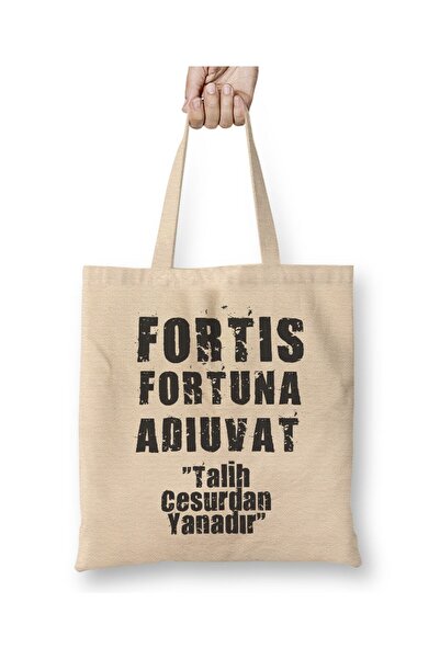 dekado Funny Saying Fortune Favors the Brave Cloth Bag Long Handle