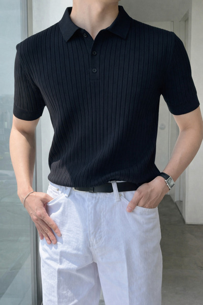 Tarz Cool Men's Buttoned Ribbed Knitwear Polo T-Shirt Slim Fit