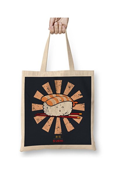 dekado حقيبة قماش يابانية Happy Sushi Retro بمقبض طويل