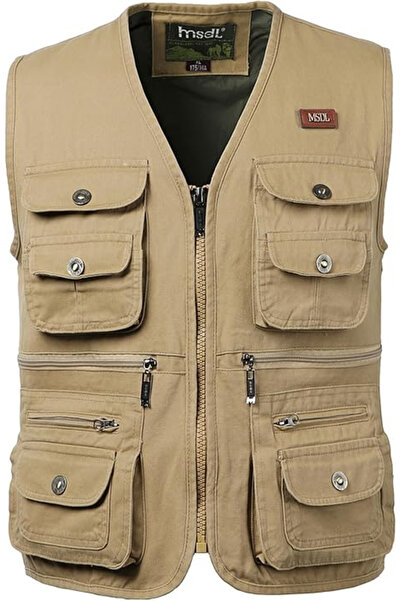OEM Denim vest with zipper and pockets for outdoor outings, Cream 3XL