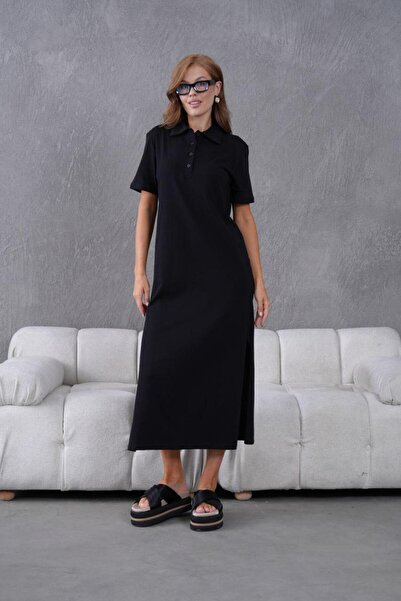 fuşyha butik Long Slit Polo Neck Dress