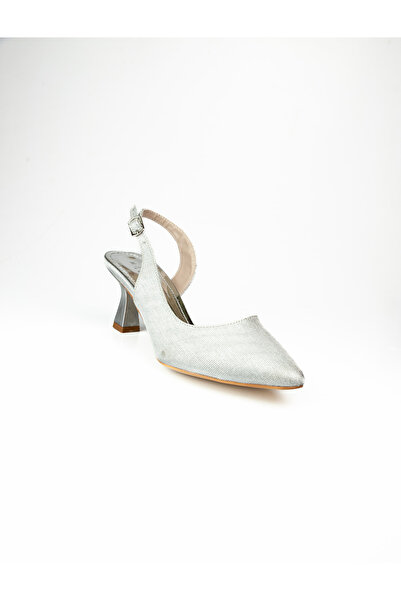 MASSİMA 084 Ασημένια βραδινά παπούτσια με τακούνι σε σχήμα ξηρού καρπού για γ...