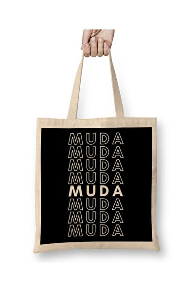dekado Muda Muda Muda English Text Cloth Bag Long Handle