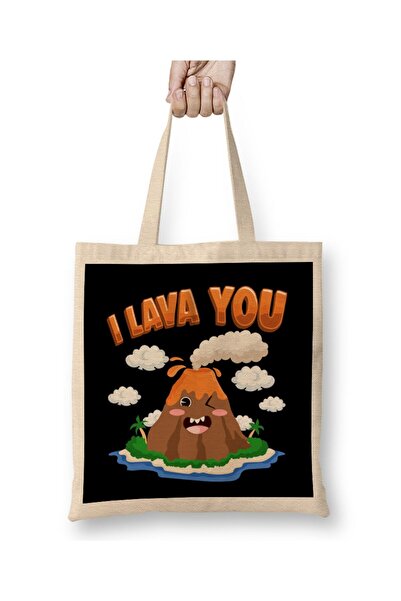 Generic Brand حقيبة قماشية مضحكة I Lava You Volcano لعيد الحب بمقبض طويل