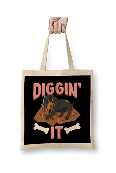 Generic Brand Funny Diggin' It Cute Dachshund Pun Digging Bones Tote Bag Long...