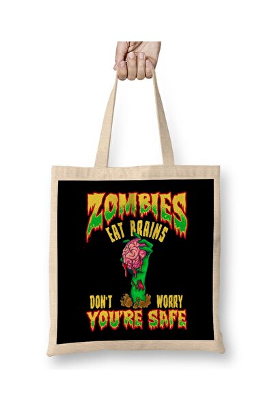 dekado Funny Zombies Eat Brains Don't Worry You're Safe Cloth Bag Long Handle