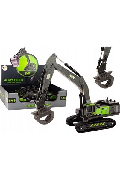 LeanToys Excavator pe șenile, Gheare, Instalație de foraj, Cupă 1:55 Negru-Verde