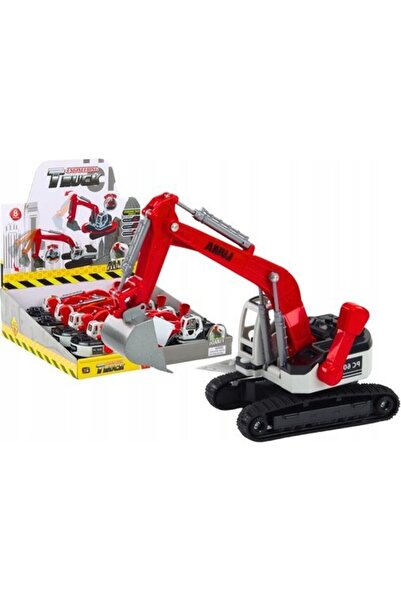 LeanToys Excavator pe șenile, cupă metalică albă și roșie