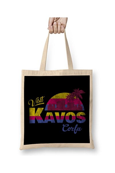 dekado حقيبة قماش Visit Kavos Sunset بمقبض طويل