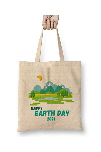 dekado حقيبة قماش Happy Earth Day 2021 بمقبض طويل