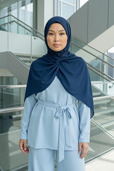 Aisha's Design طقم شال من القطن الممشط والشيفون العملي، PS-48، أزرق داكن - نيلي