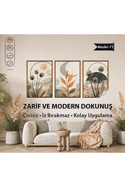 Tutunabilir Kağıt Statik Tutunma Özellikli 3’lü Çiçek Tablo Seti – Modern Dek...