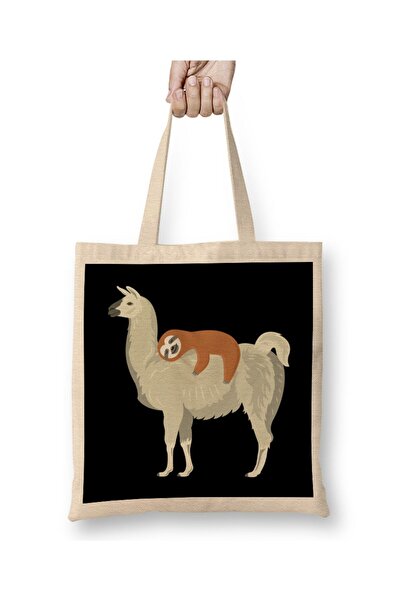 dekado Cute & Funny Sloth Sleeping on Llama Tote Bag Long Handle