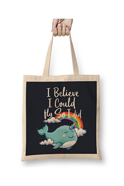 dekado I Believe I Could So I Did Narwhal Pixel Art Tote Bag Long Handle