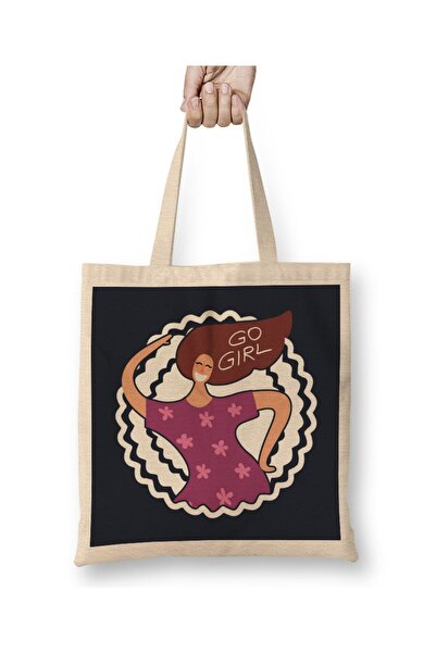dekado Feminist Go Girl Hair Text Cloth Bag Long Handle