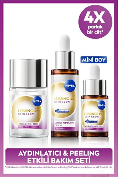 NIVEA Luminous630 Skin Glow Anında Aydınlatıcı Serum Seti ve Peeling Etkili T...