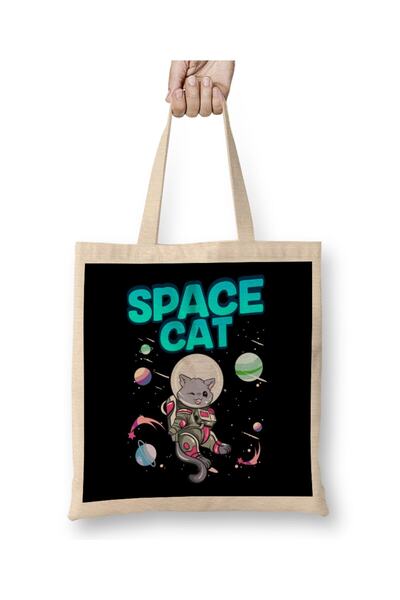 dekado Adorable Space Cat Cute Kitty Astronaut Exploring Tote Bag Long Handle