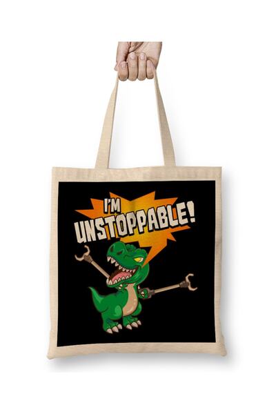 dekado حقيبة قماش لطيفة ومضحكة I Am Unstoppable T-Rex Dinosaur Pun بمقبض طويل