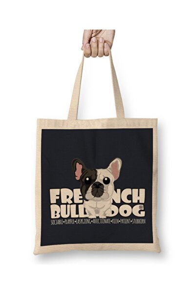 Generic Brand حقيبة قماش برأس كبير من French Bulldog Brindle Pied Dg بمقبض طويل