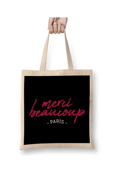 dekado حقيبة حمل ذات شعار فرنسي Merci Beaucoup بمقبض طويل