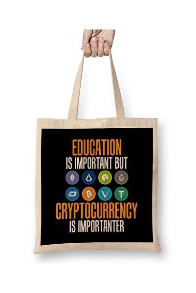 dekado Education Is Important But Crypto Is Importanter Cloth Bag Long Handle