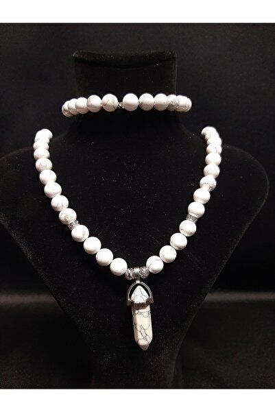 MRYart White Color Natural Howlite Stone Necklace and Bracelet Set