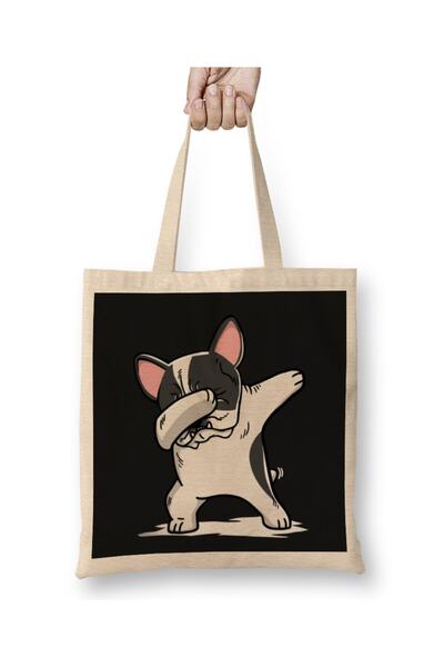 Generic Brand مضحك Dabbing Pied French Bulldog Dog حمل حقيبة مقبض طويل