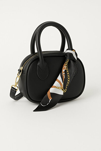 Mojeva Mini hand & shoulder bag – gold detailed, scarf accessorized