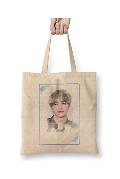 dekado Bts Tae Watercolor Bts Army Kpop Gift BT21 حقيبة قماش بمقبض طويل