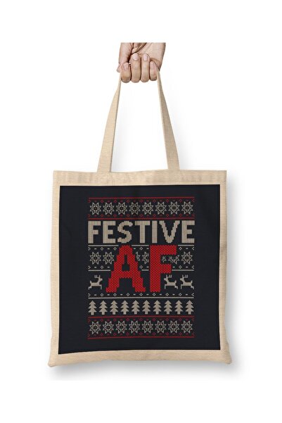 dekado حقيبة قماش بنمط شبكي لعيد الميلاد من Festive AF بمقبض طويل