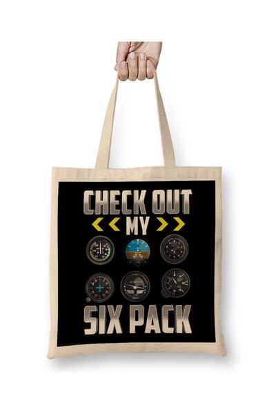 dekado Check Out My Six Pack Airplane Pilot Aviation Pun Tote Bag Long Handle