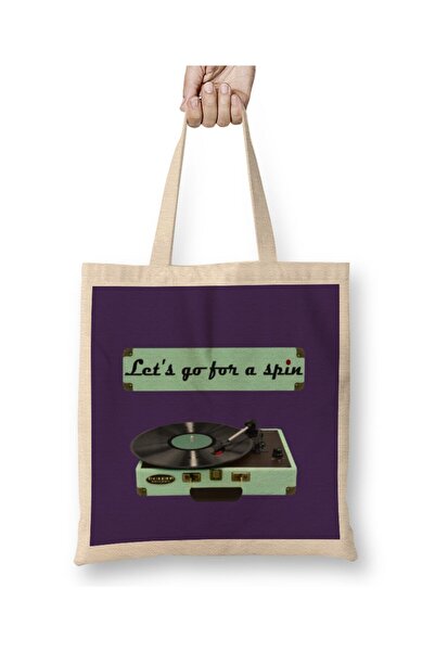 dekado Vintage Record Player Let's Go For A Spin Cloth Bag Long Handle