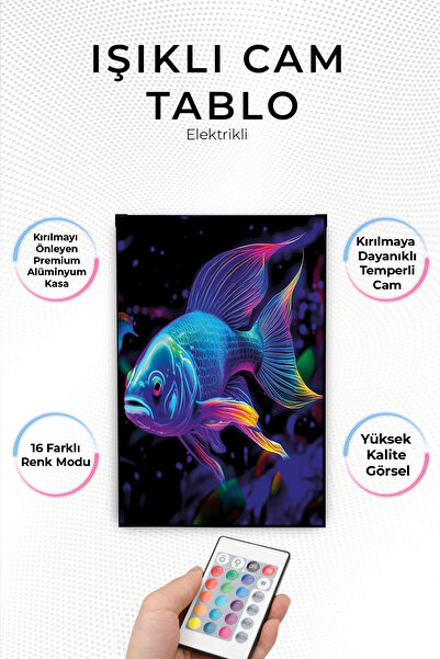 Modern Işıklı Balık Tasarımlı Cam Tablo