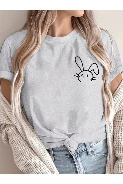 WOODROFFE Women's Minimal Rabbit Printed Oversize Casual T-Shirt