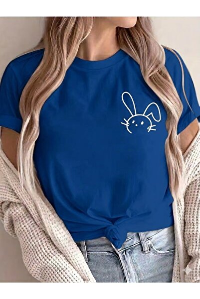 WOODROFFE Γυναικείο μπλουζάκι με στάμπα κουνελιού Minimal Rabbit Oversize Casual