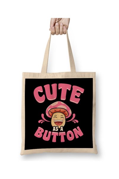 dekado Adorable Cute As a Button Mushroom Pun Smiling Tote Bag Long Handle