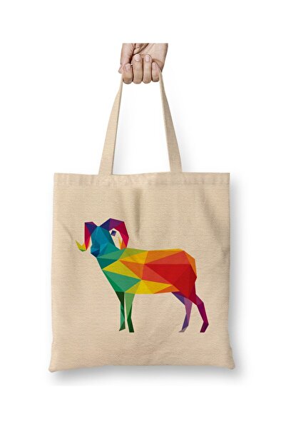 dekado Geometric Animal Rainbow Ram Tote Bag Long Handle