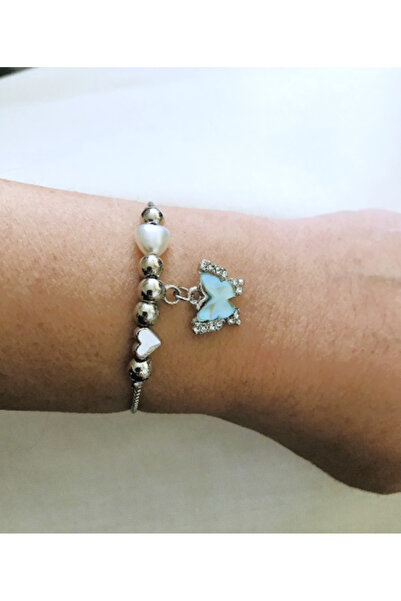 Mercan Aksesuar Women's Silver Color Butterfly Multi Charm Bracelet