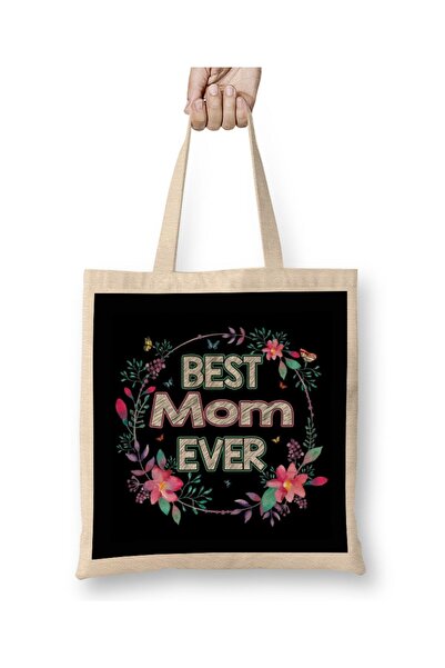 dekado حقيبة قماش هدية عيد الأم من Best Mom Ever بتصميم الأزهار مع مقبض طويل