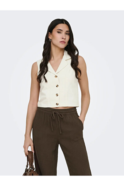 ONLY JDY Γιλέκο μπεζ με κουμπιά και λαιμόκοψη V - 15366390