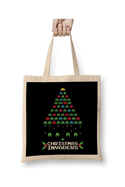 dekado Christmas Space Invaders Tote Bag Long Handle