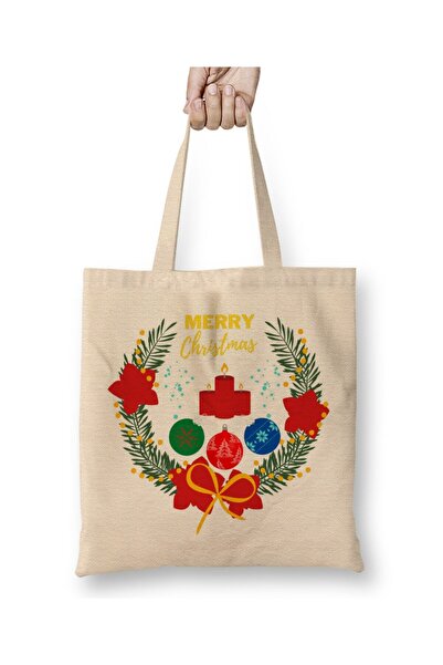 dekado Christmas New Year Concept Christmas Wreath 01 Cloth Bag with Long Handle